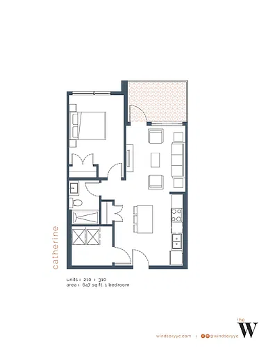 Floor plan Catherine 1 Bed 1 Bath