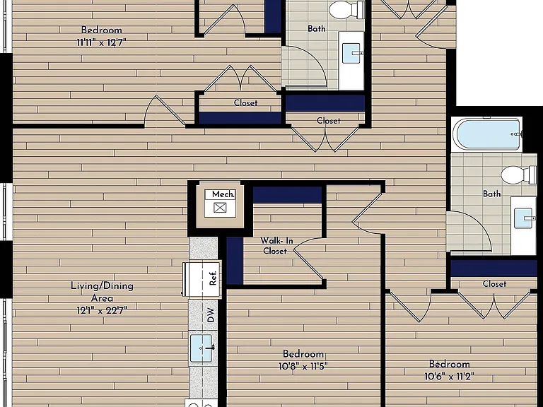 B 3BR-C 50 Three Bedroom Floor Plan B 3BR-C 50 Three Bedroom Floor Plan