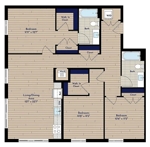 Floor plan B 3BR-C-50