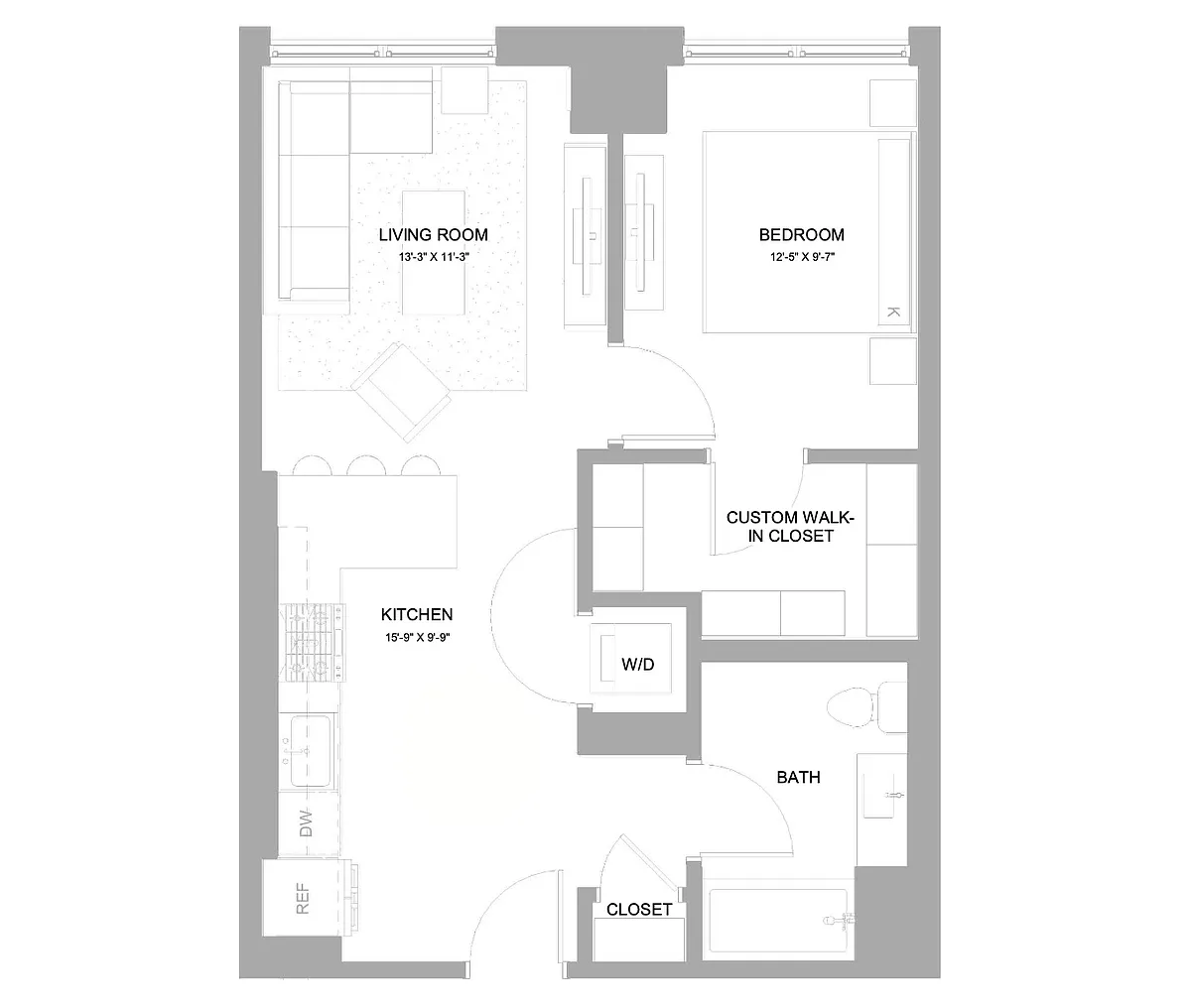 Floor plan 1 Bed/1 Bath-1.7A