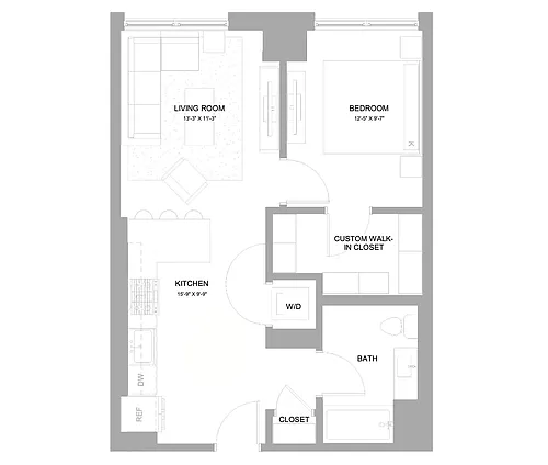 Floor plan 1 Bed/1 Bath-1.7A