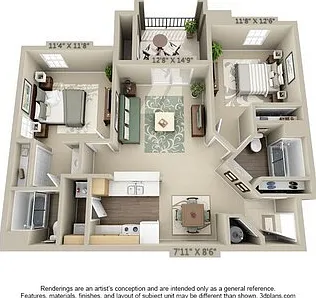 Estancia At City Center - The River Crossing - 2 Beds - 2 Baths - 960 Sq. ft.