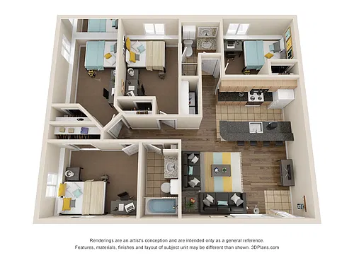 Floor plan 4 BR 2 BA Open-Layout