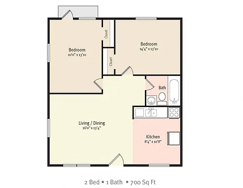 Floor plan 2 Bedroom/1 Bath Large