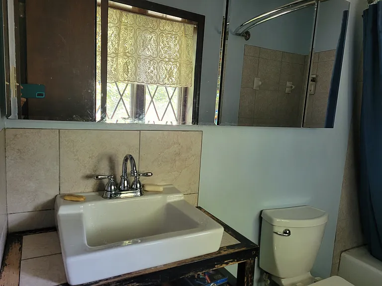 Master bath. Bright, cheerful, lots of storage.