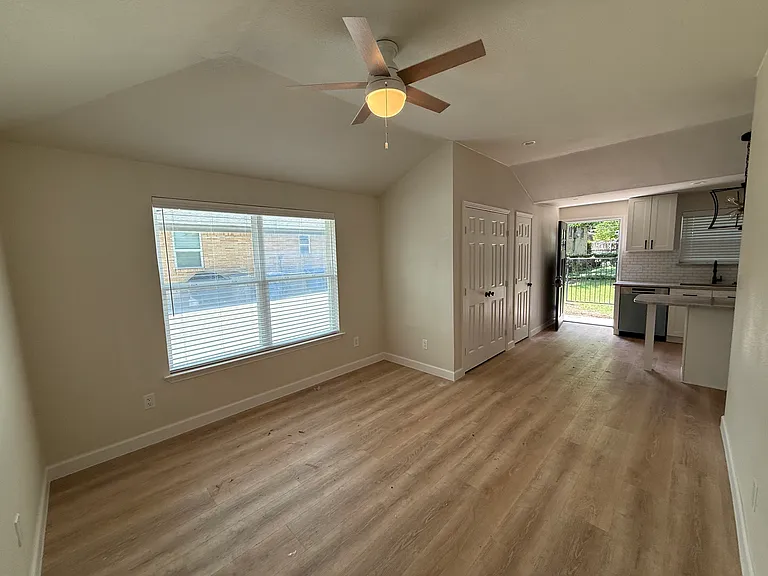 Living room with vaulted ceilings