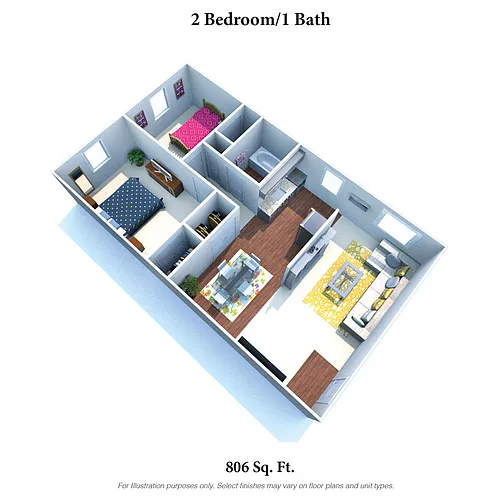 Floor plan 2 Bedrooms 1 Bath 806SqFt