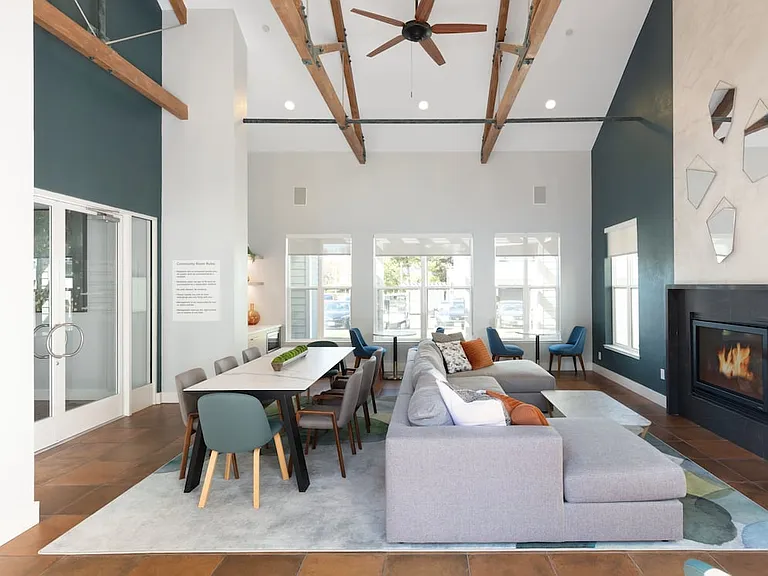 Resident lounge with fireplace