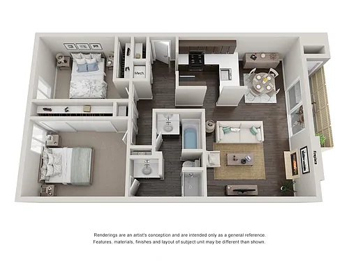 Floor plan 2 Beds 1.5 Baths Oak