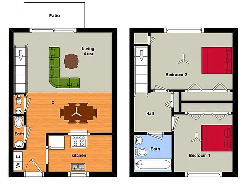 Floor plan 2 Bed, 1.5 Bath TH with W/D Hook-Up