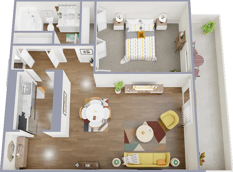One bedroom, one bath, 643 square feet One bedroom, one bath, 643 square feet