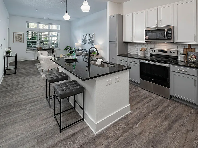 Explore the elegance of this open-plan kitchen and living space, perfect for modern living.