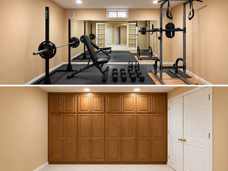 Gym Room with Built in Speakers through out the basement