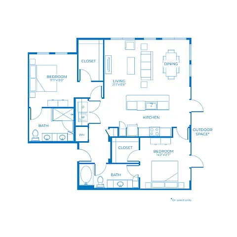 Floor plan B4 | 2 Bed | 2 Bath | 80