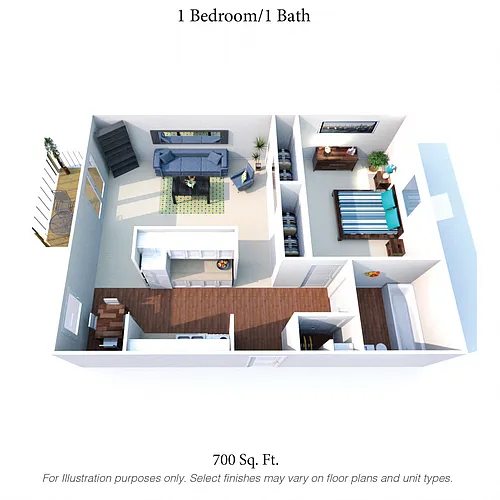 Floor plan The Aspen: 1 Bedroom, 1 Bath