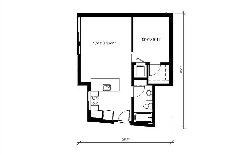 Floor plan Urban 1 Bedroom - U15