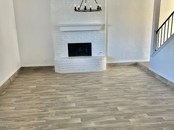 Wood burning fireplace in living room