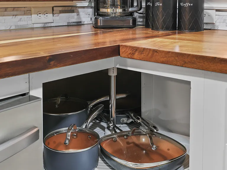Fully stocked kitchen with drip coffee maker, blender, pots, pans, seasonings, etc. All your kitchen needs are here.