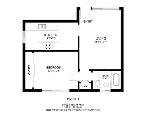 Floor plan 1 Bed 1 Bath