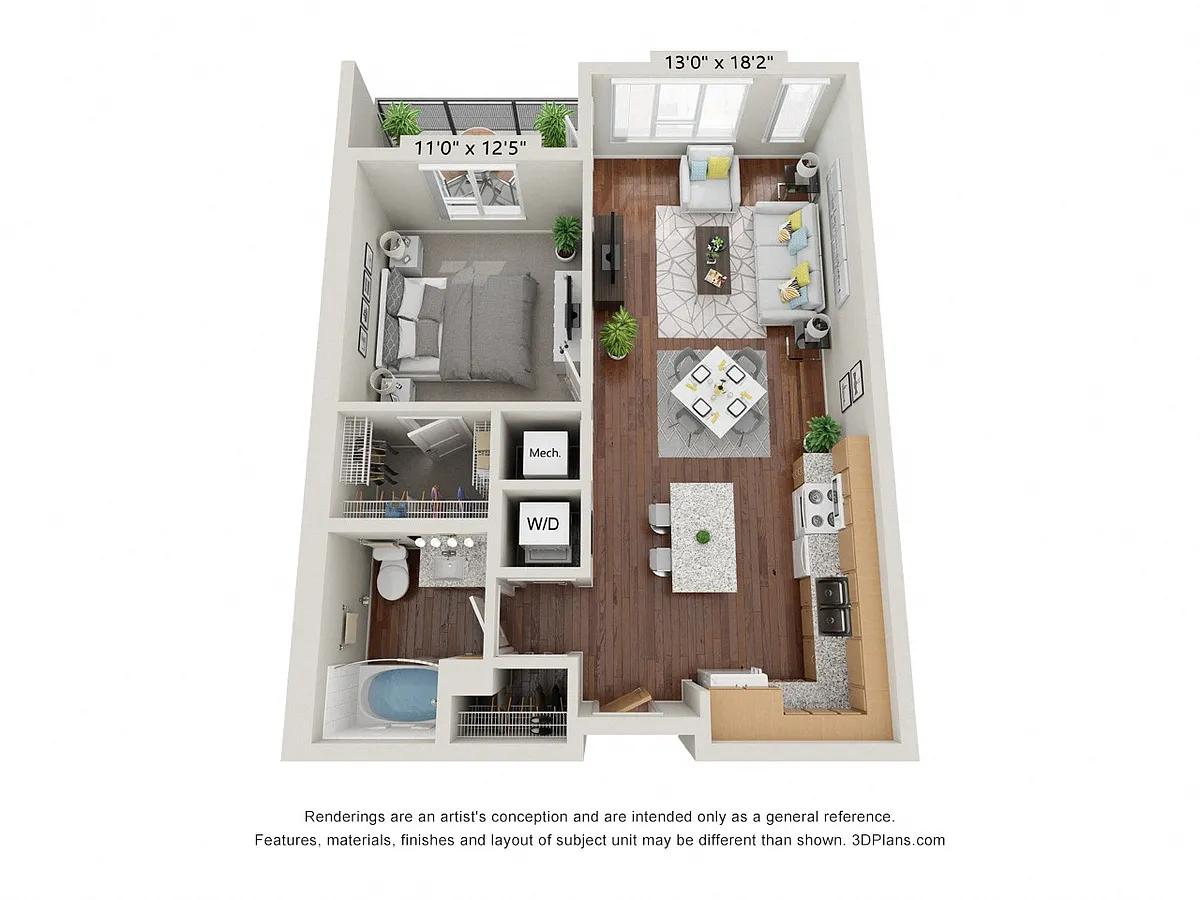 Floor plan One Bedroom - 1B