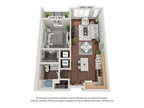 Floor plan One Bedroom - 1B