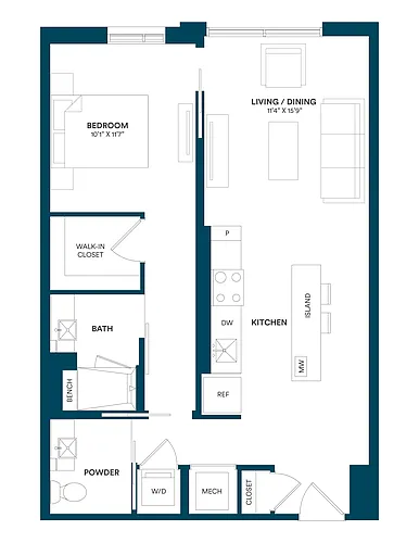 Floor plan 1 Bed/1.25 Bath-E1 02 11