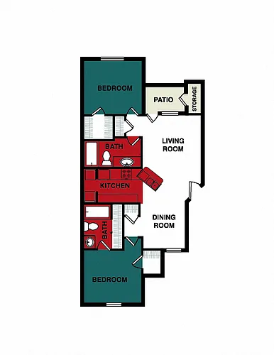 Floor plan 2 Bed 2 Bath - Windsor (948 sq ft)