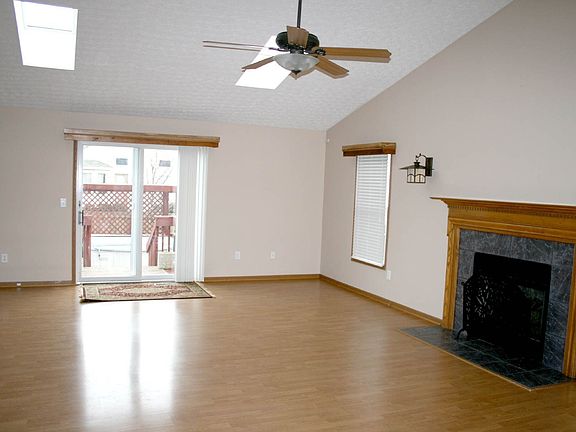 Fireplace, shows laminate wood flrs