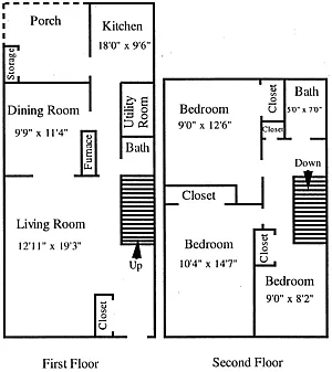 Floor plan South Pointe 3bd/1.5ba Townhouse