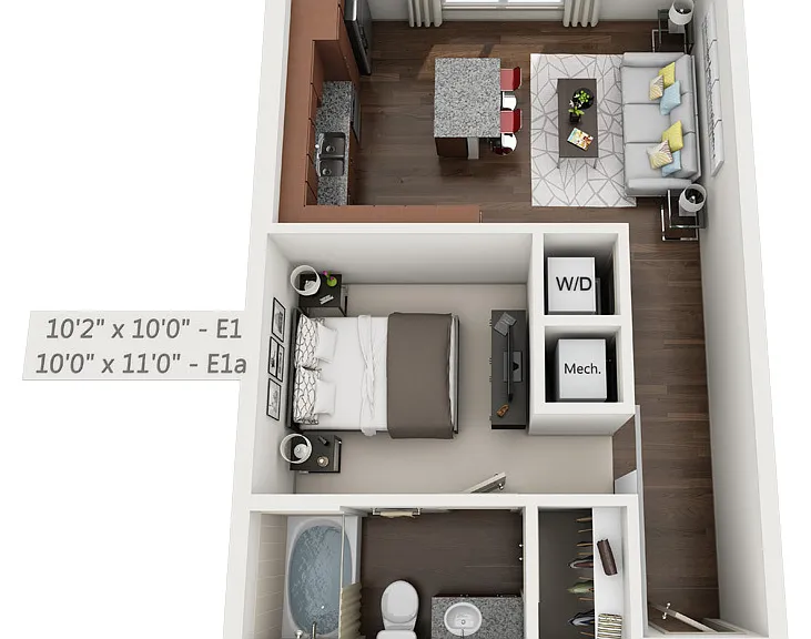 RiverVue - E1a - 1 Beds - 1 Baths - 600 Sq. ft.