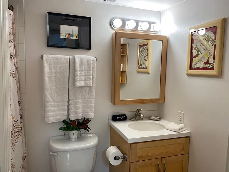 Full bath with combination tub/shower.