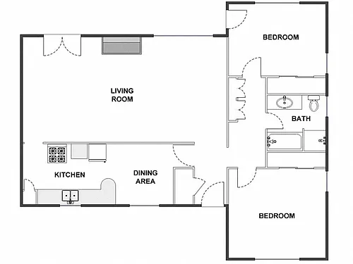 Floor plan 2 Bed / 1 Bath: Type A