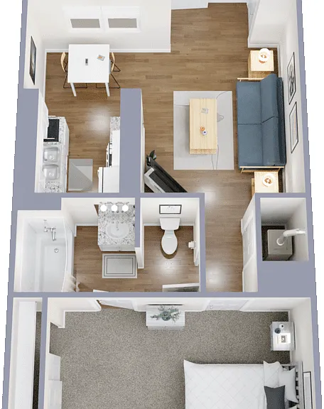 1 Bedroom 1 Bath Renovated Floorplan Diagram