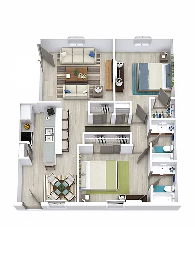 Floor plan 2 Bed 2 Bath 1020