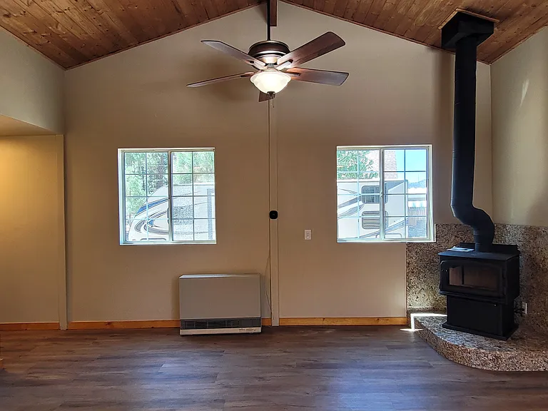 Living room with fireplace.