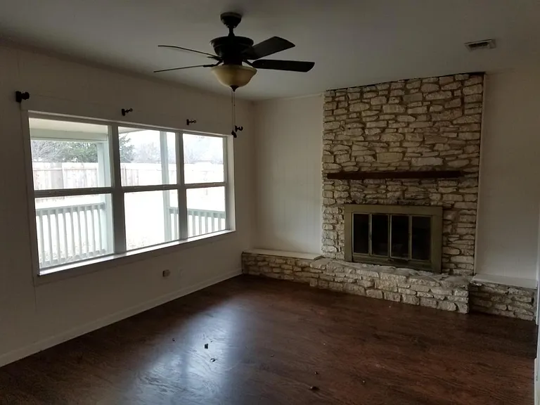 Family room with working fireplace
