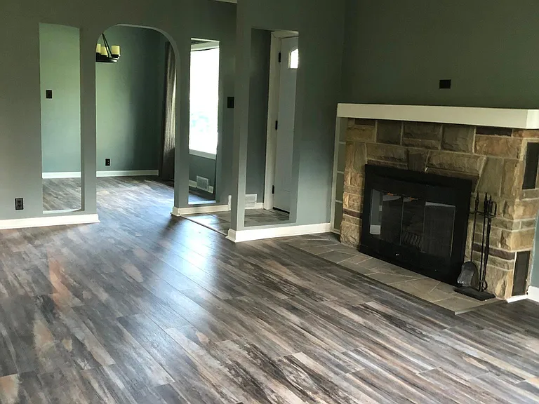 Living room facing dining room.
