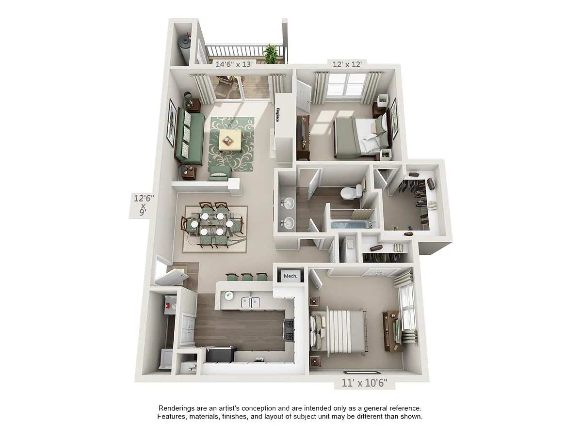 Floor plan 1 Bedroom w/Den Ohio Platinum