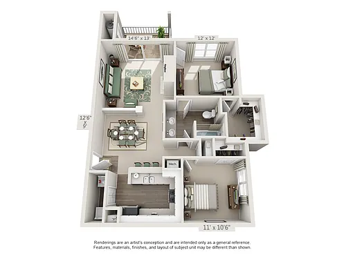 Floor plan 1 Bedroom w/Den Ohio Platinum