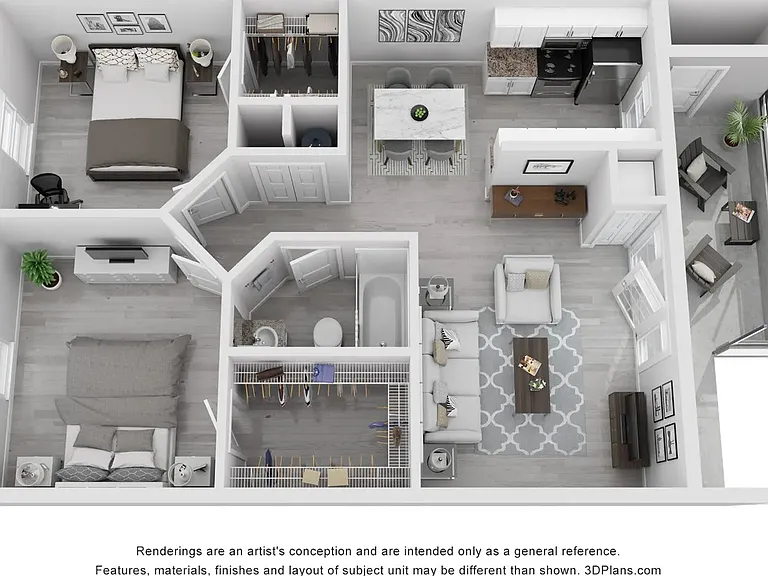 A 3D floor plan rendering of The Captain.