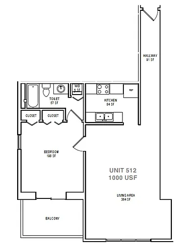 Floor plan A9 One Bedroom / One Bath