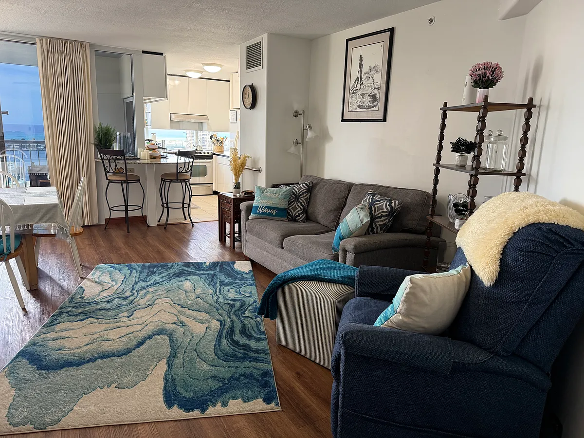 Unit comes completely with furniture including table and chairs, couch, lazy boy, TV, bar stools and everything shown in pictures. - 1212 Nuuanu Ave #2905