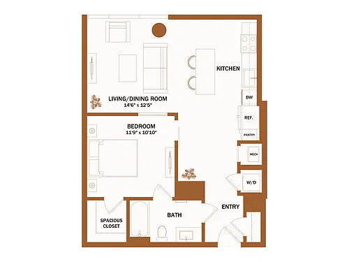 Floor plan A8 - Jr 1 Bed | 1 Bath