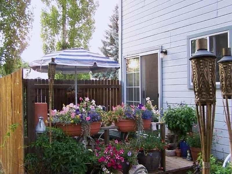Back deck with nice flowers from previous renter