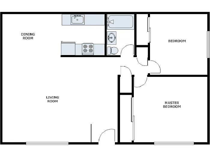 Floor plan 2 Bed / 1 Bath: Type C