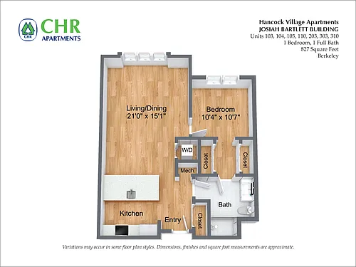 Floor plan 1 Bed/1 Bath Single Level - The Bartlett