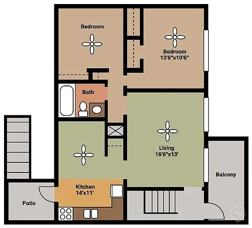 Floor plan 2 Bedrooms, 1 Bathroom