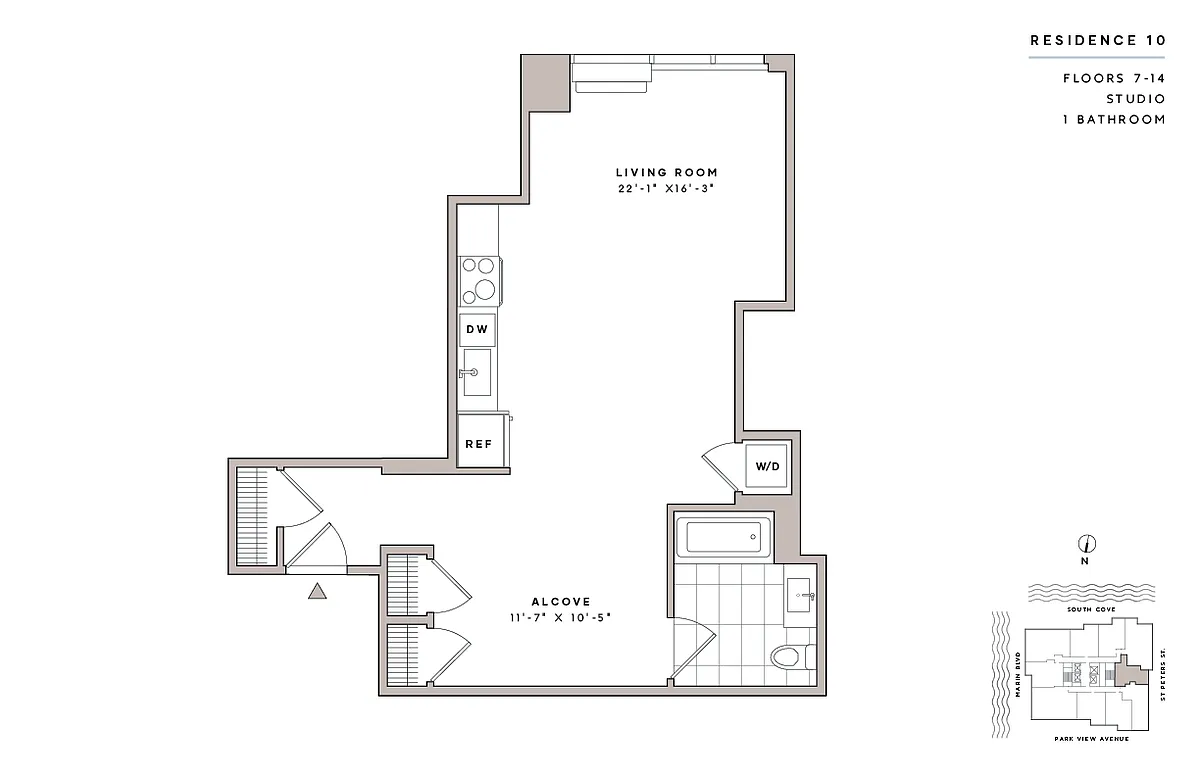 Floor plan Studio1 Bath-E14