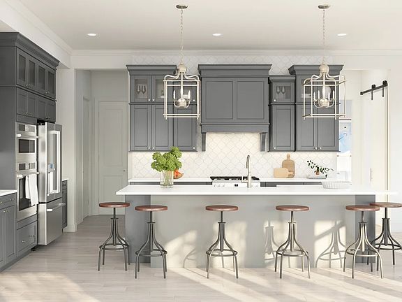 Kichen with upper glass cabinets