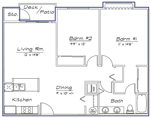 Floor plan 2 Bedroom 1 Bath